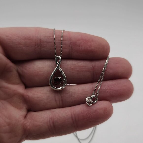 18 Inch Sterling Silver Floating Garnet Gem With CZ Accents Necklace A3018 - Picture 1 of 9